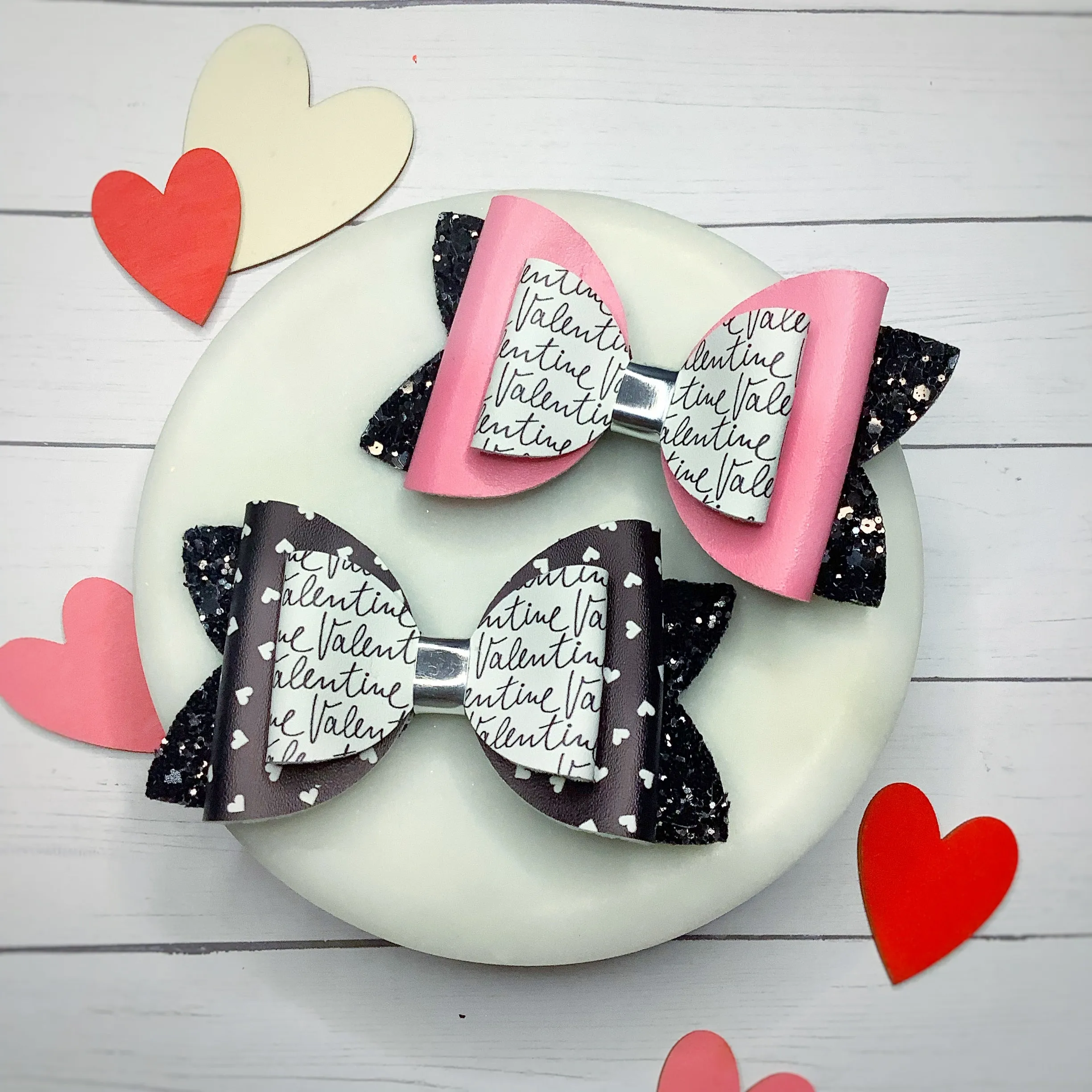 Valentine Scribble Faux Leather Bow Collection