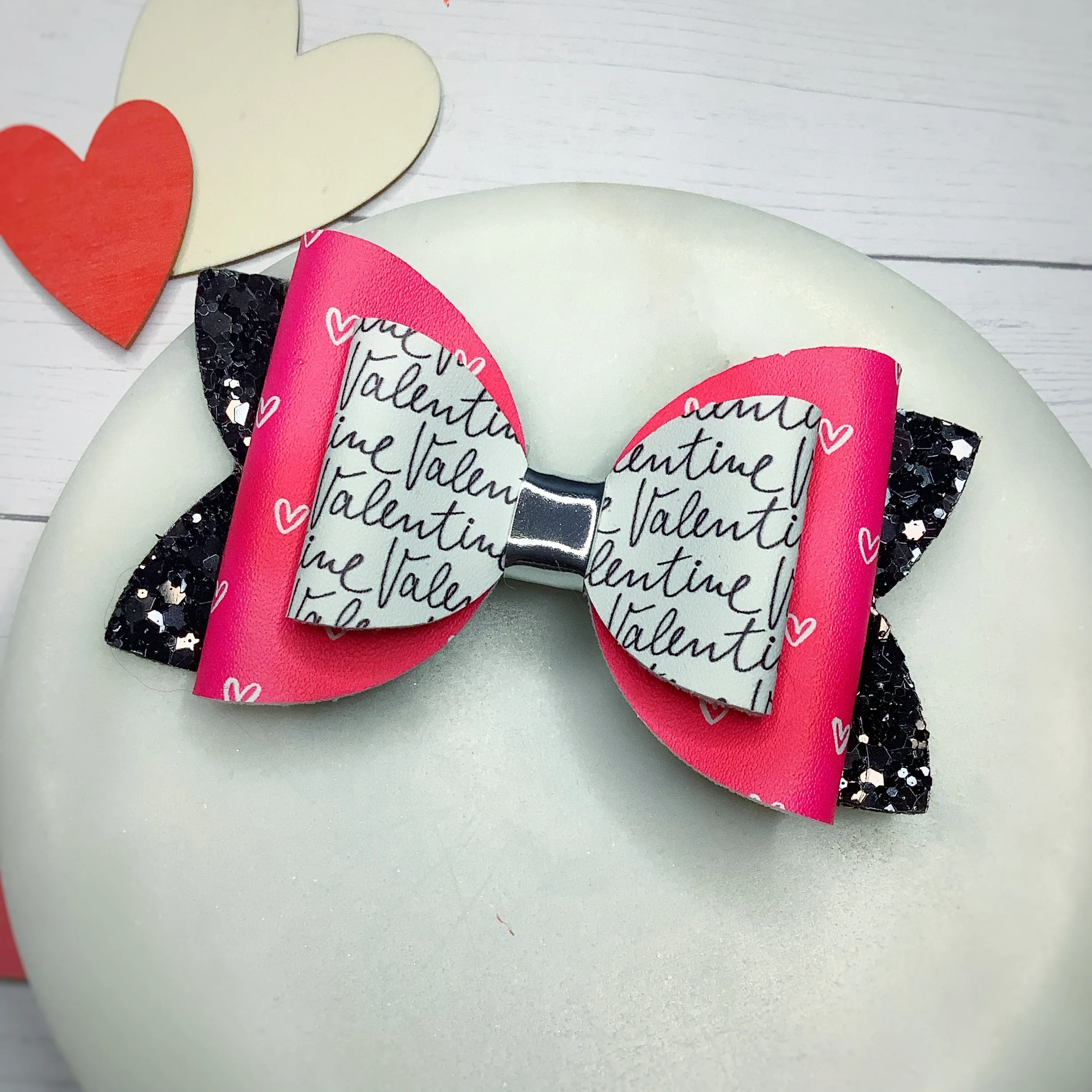 Valentine Scribble Faux Leather Bow Collection