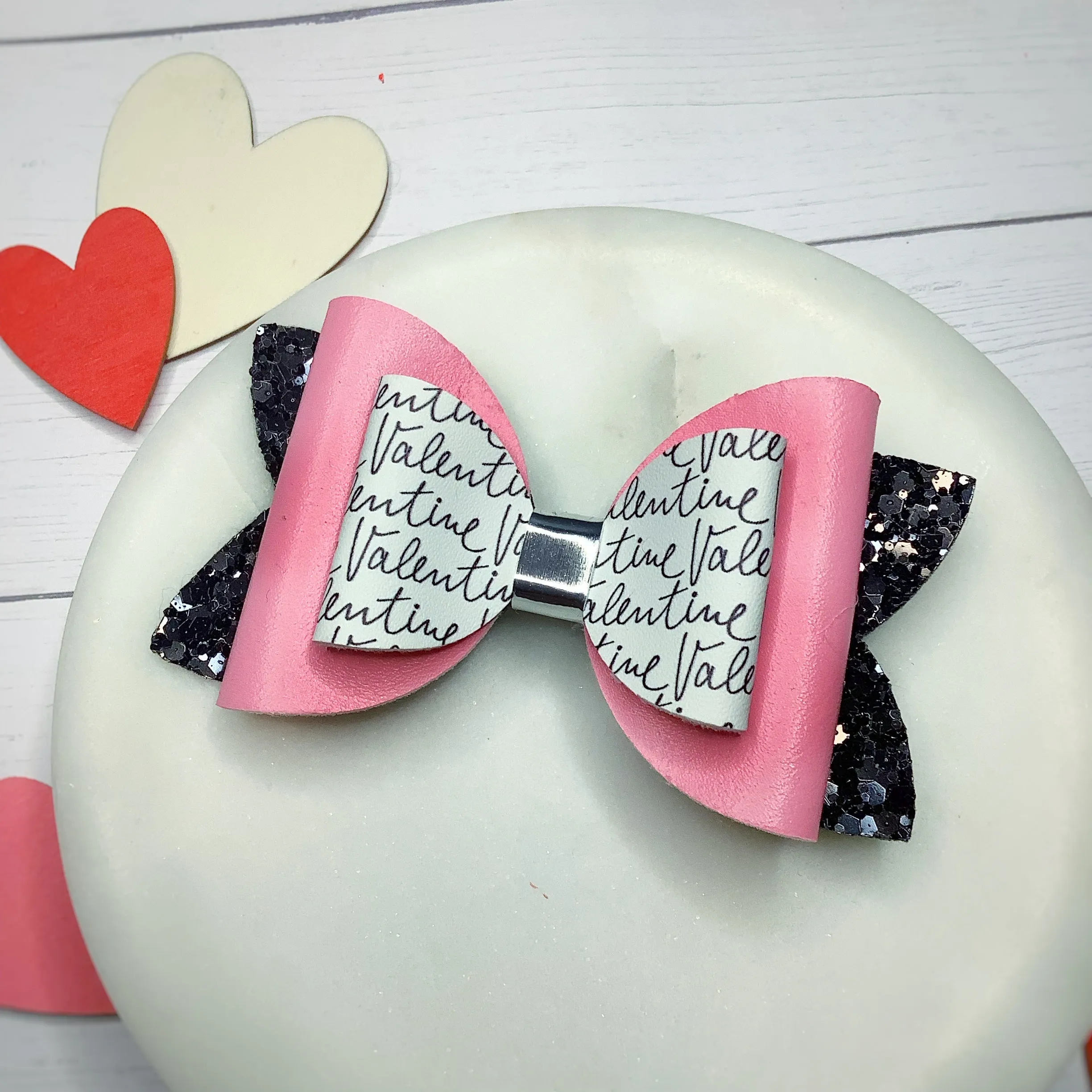 Valentine Scribble Faux Leather Bow Collection