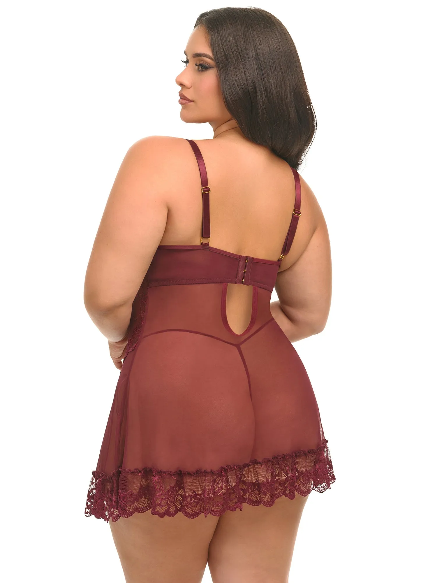 Valentine Soft Cup Lacey Plus Size Babydoll With Bows And G-string Panty