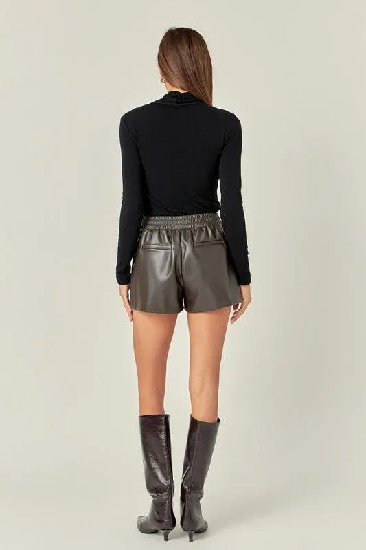 Vegan Leather Fabric Brown Shorts