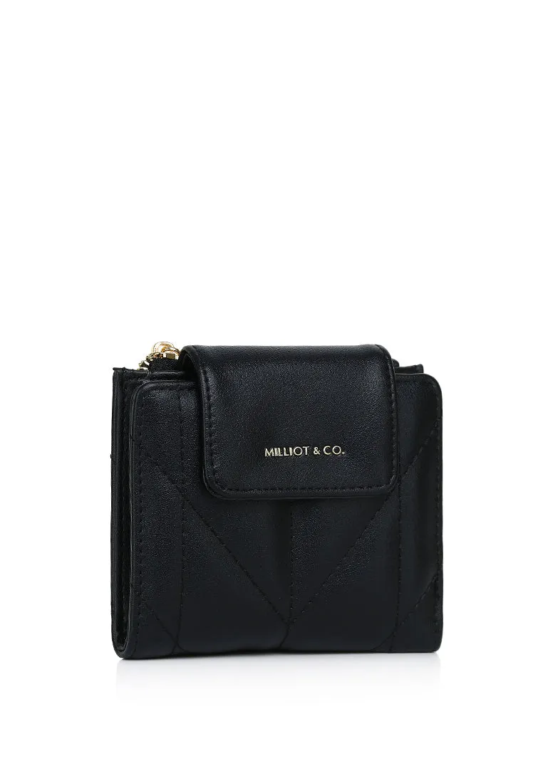 Viean Quilted Top Zip Mini Wallet (Black)