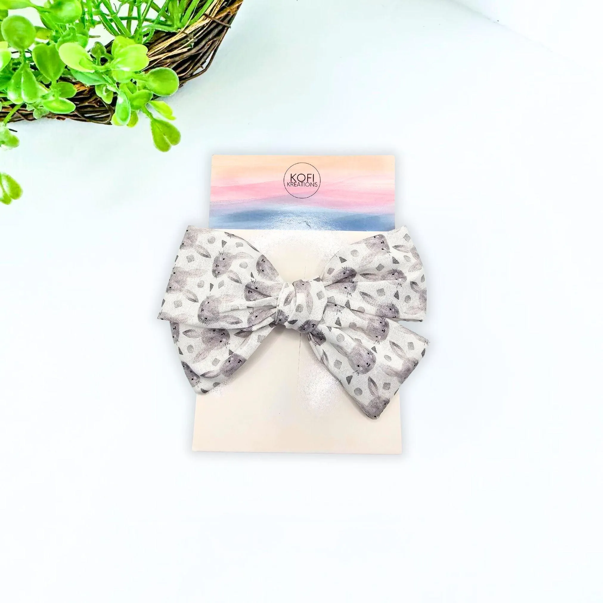 Vintage Bunny Hand-Tied Hair Bow