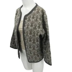 Vintage Glanamere Wool Open Front Cardigan Sweater Size L Gray Geometric