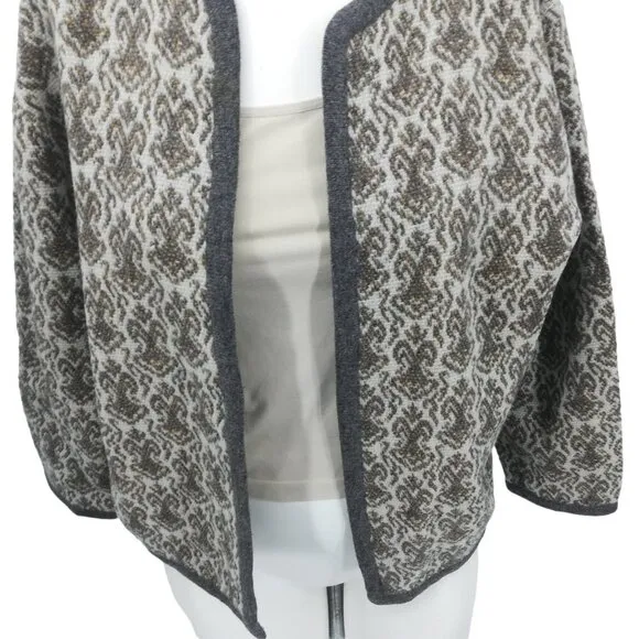 Vintage Glanamere Wool Open Front Cardigan Sweater Size L Gray Geometric