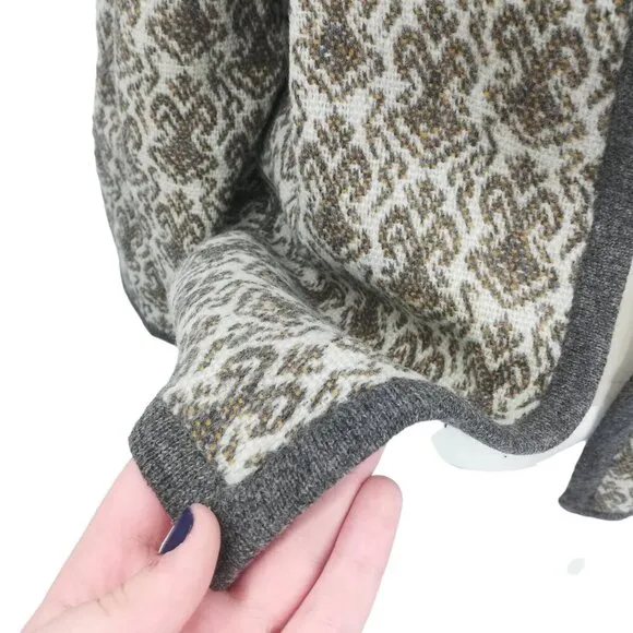 Vintage Glanamere Wool Open Front Cardigan Sweater Size L Gray Geometric