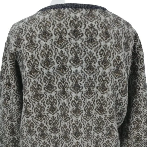 Vintage Glanamere Wool Open Front Cardigan Sweater Size L Gray Geometric