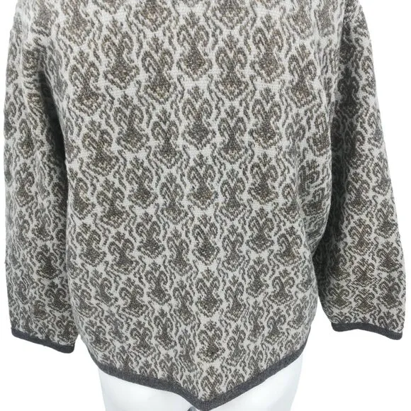 Vintage Glanamere Wool Open Front Cardigan Sweater Size L Gray Geometric