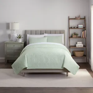 Waverly Vintage Medallion  2 Piece Quilted Solid Bedding Set Sage Green Twin