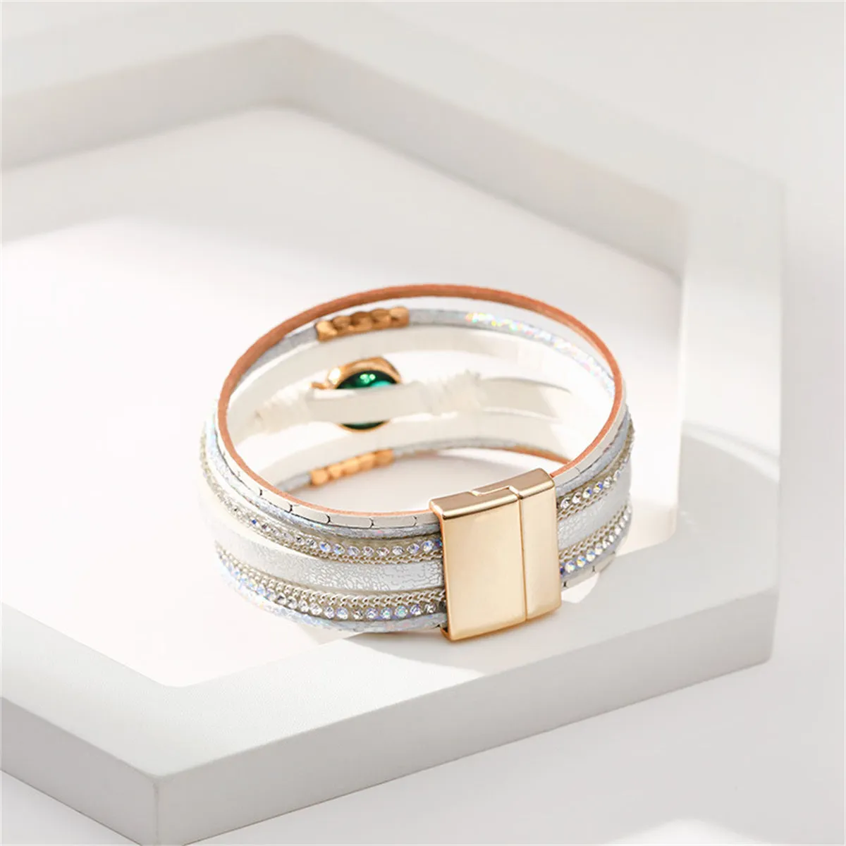 White Polystyrene & Resin 18K Gold-Plated Bow Multi-Strand Magnetic Bracelet
