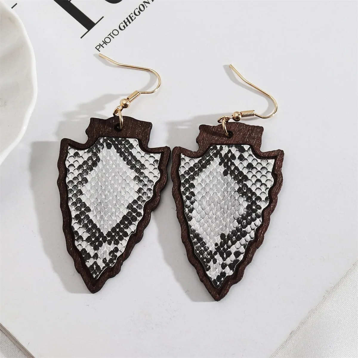 White Polystyrene & Wood 18K Gold-Plated Snake-Embossed Drop Earrings