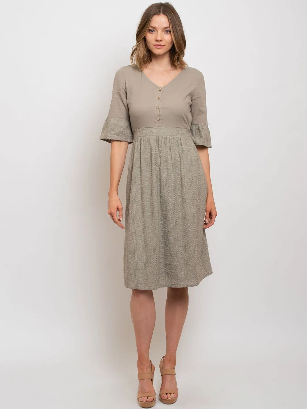 WOMEN'S 3/4 SLEEVE MIDI LACE DETAIL DRESS