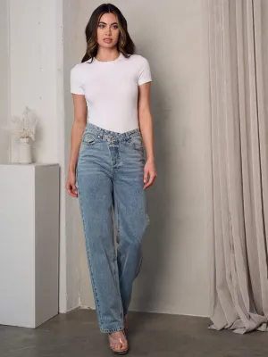 WOMEN'S ASYMETRICAL BUTTONS CLOSURE DENIM JEANS