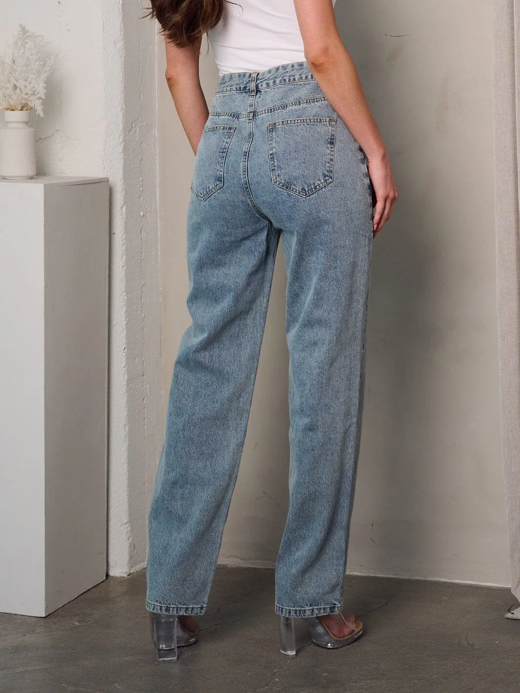WOMEN'S ASYMETRICAL BUTTONS CLOSURE DENIM JEANS