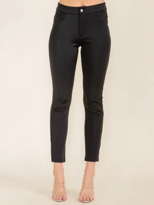 WOMEN'S BUTTON CLOSURE BACK POCKETS SKINNY PANTS