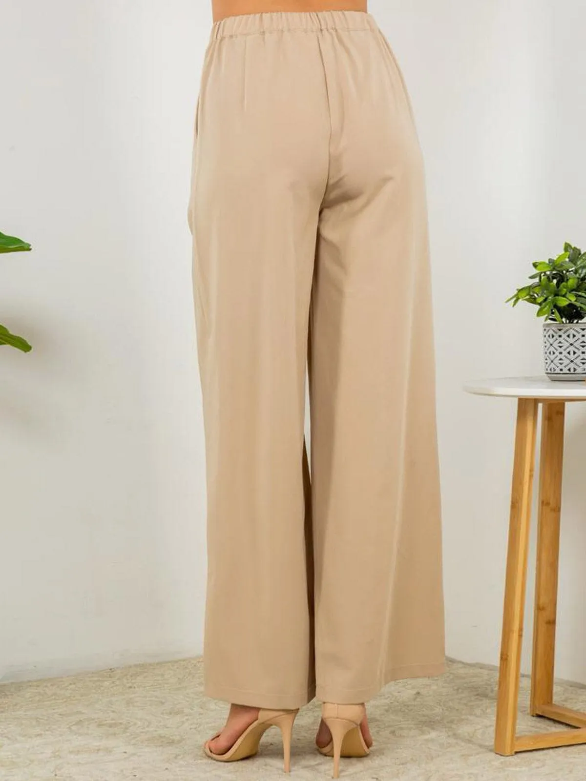 WOMENS BUTTON CLOSURE POCKETS WIDE LEG PANTS