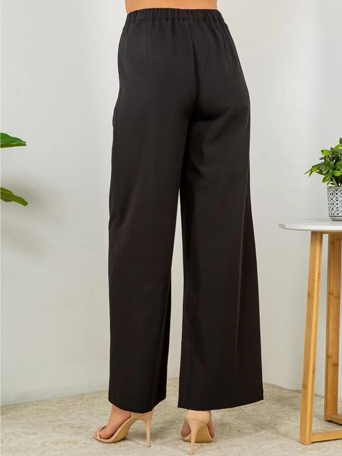 WOMENS BUTTON CLOSURE POCKETS WIDE LEG PANTS
