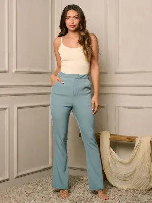 WOMEN'S BUTTON CLOSURE POCKETS WIDE LEG PANTS