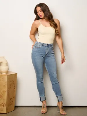 WOMEN'S BUTTON CLOSURE STRETCH DENIM SKINNY JEANS