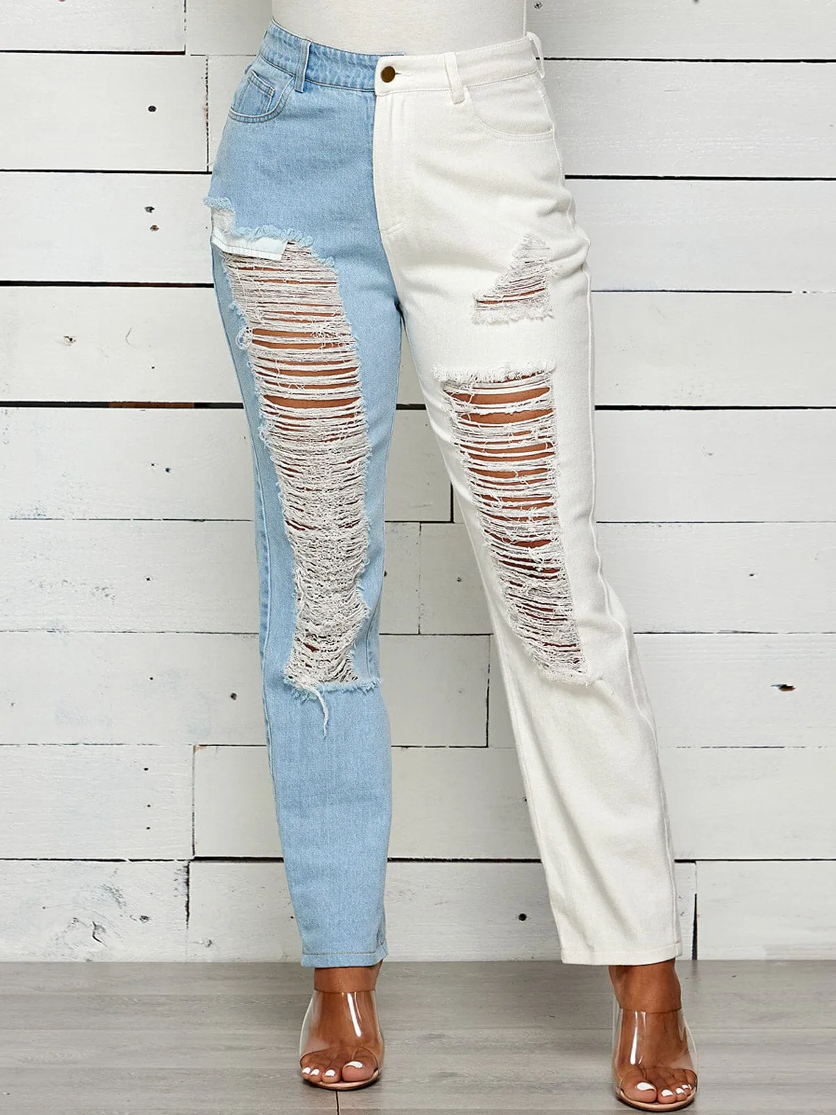 WOMEN'S COLORBLOCK DISTRESS DENIM JEANS