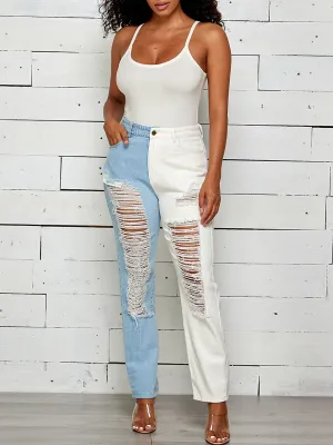 WOMEN'S COLORBLOCK DISTRESS DENIM JEANS