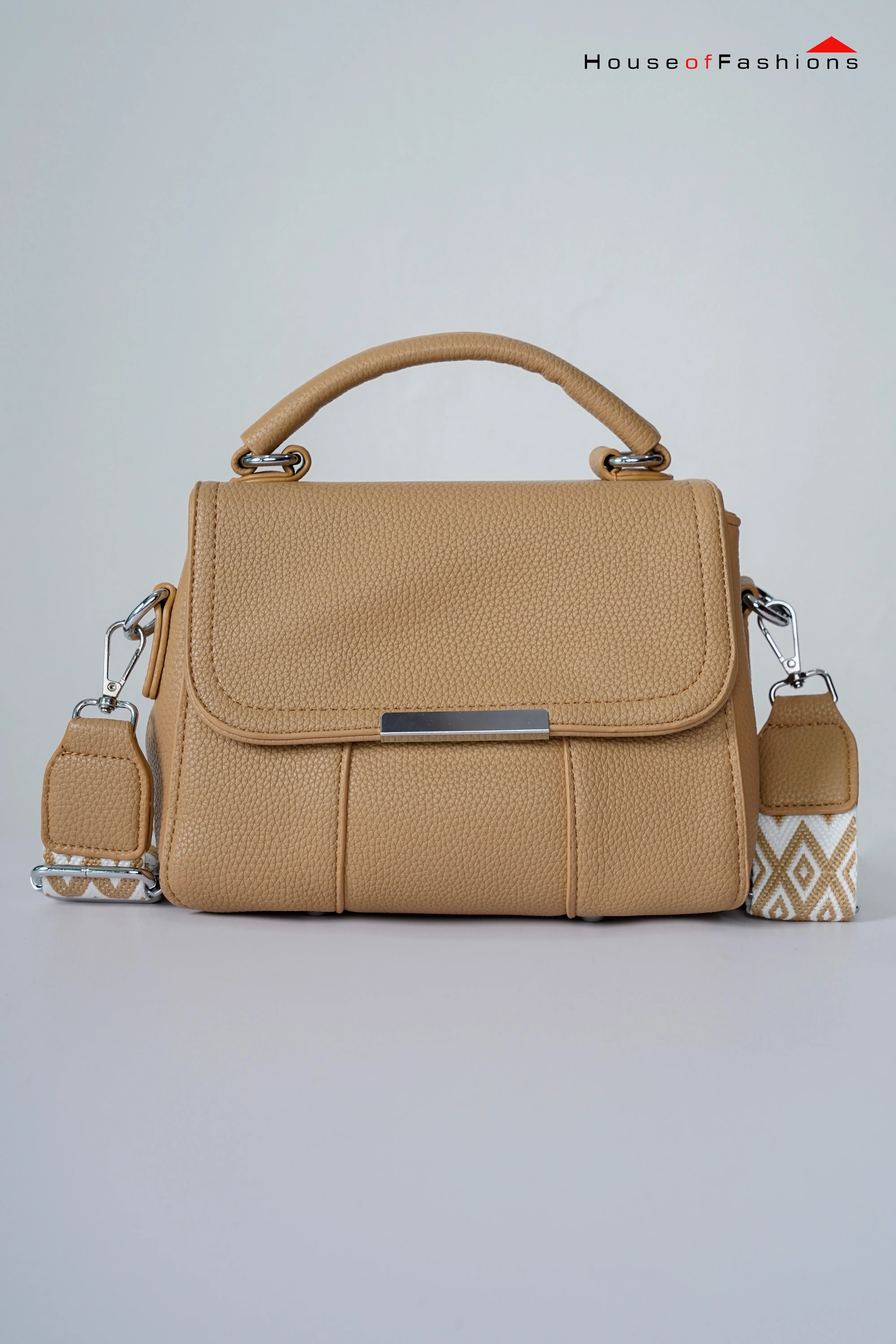 Women’s Elegant Crossbody Bag – Vegan Leather with Top Handle & Ribbon Scarf