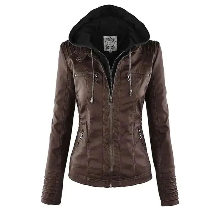 Women's Faux Leather Hooded Jacket