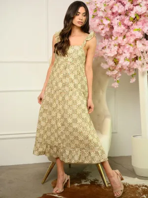 WOMEN'S FLORAL BUTTON CLOSURE MAXI DRESS