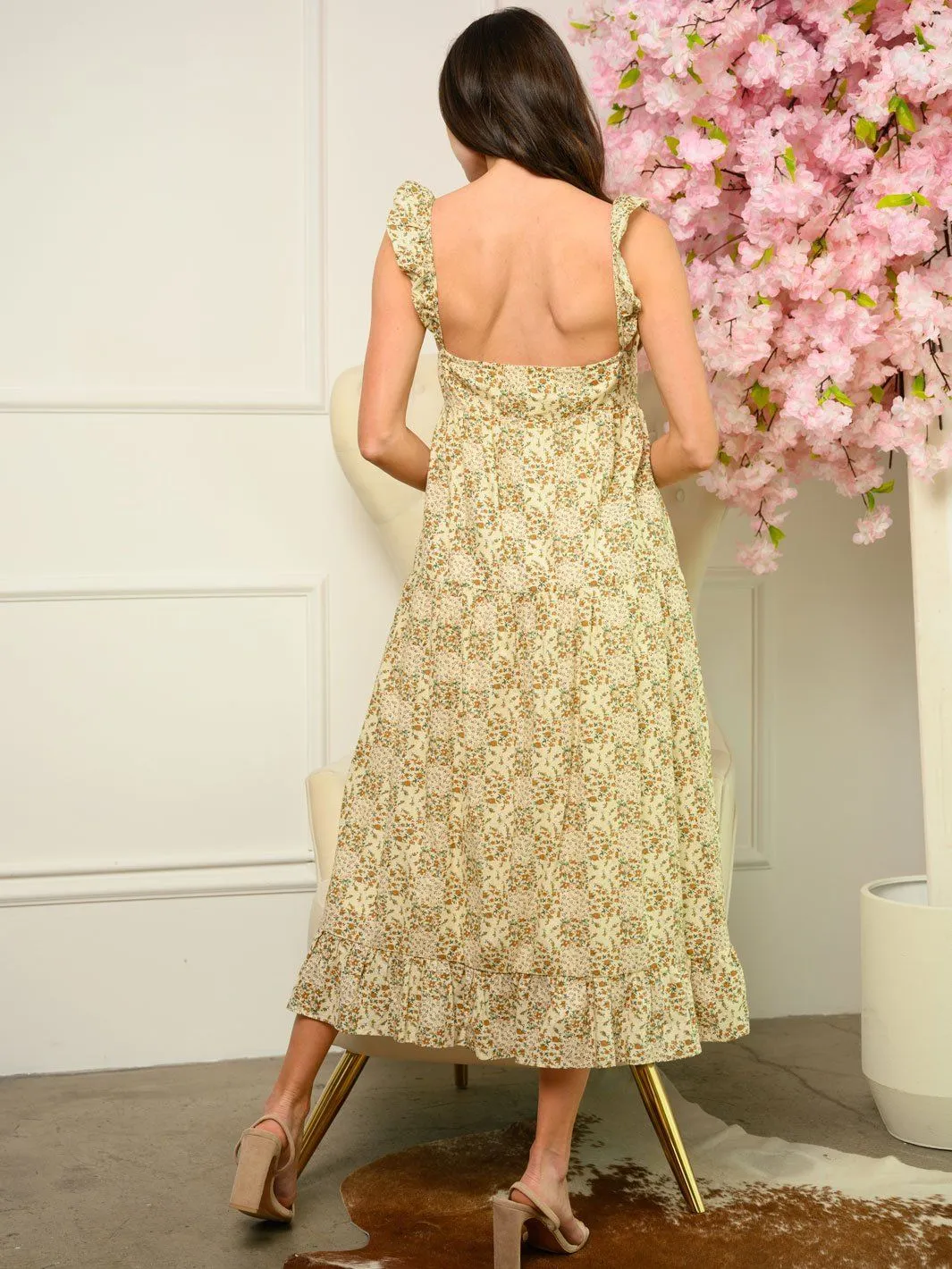 WOMEN'S FLORAL BUTTON CLOSURE MAXI DRESS