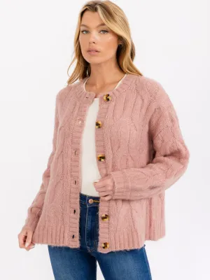 WOMEN'S LONG SLEEVE BUTTON CLOSURE DETAILED CARDIGAN SWEATER