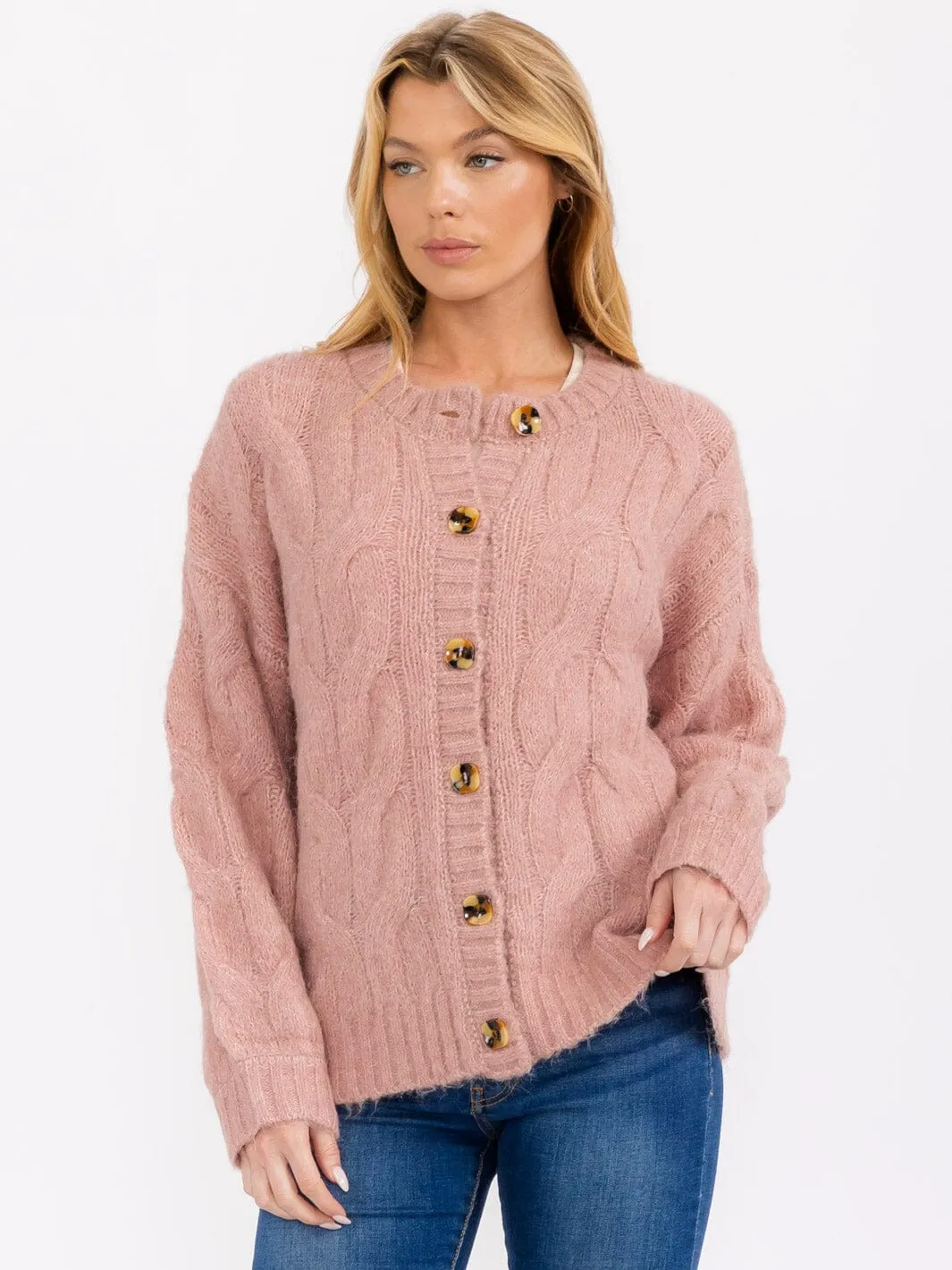 WOMEN'S LONG SLEEVE BUTTON CLOSURE DETAILED CARDIGAN SWEATER