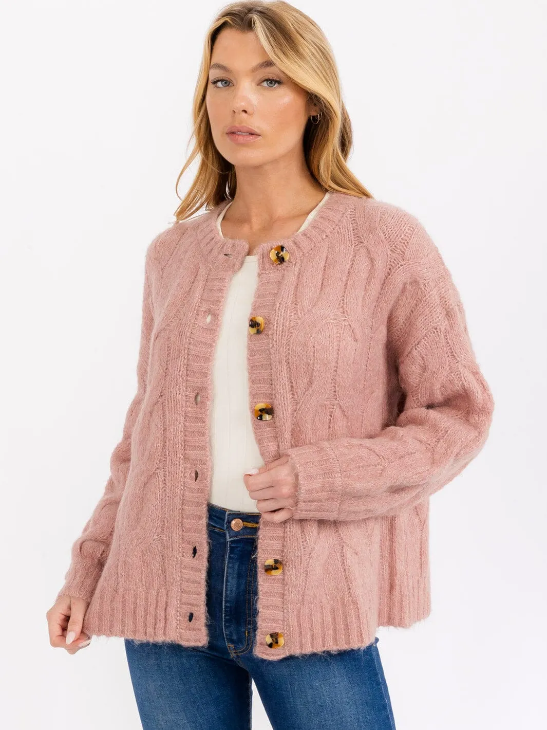 WOMEN'S LONG SLEEVE BUTTON CLOSURE DETAILED CARDIGAN SWEATER