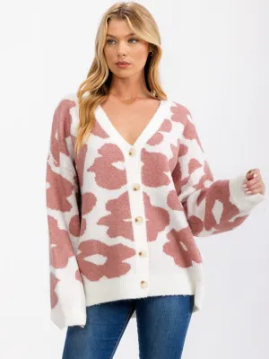 WOMEN'S LONG SLEEVE BUTTON CLOSURE FLOWER CARDIGAN SWEATER