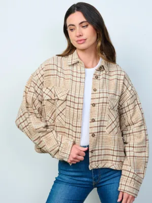 WOMEN'S LONG SLEEVE BUTTON CLOSURE FRONT POCKETS PLAID JACKET