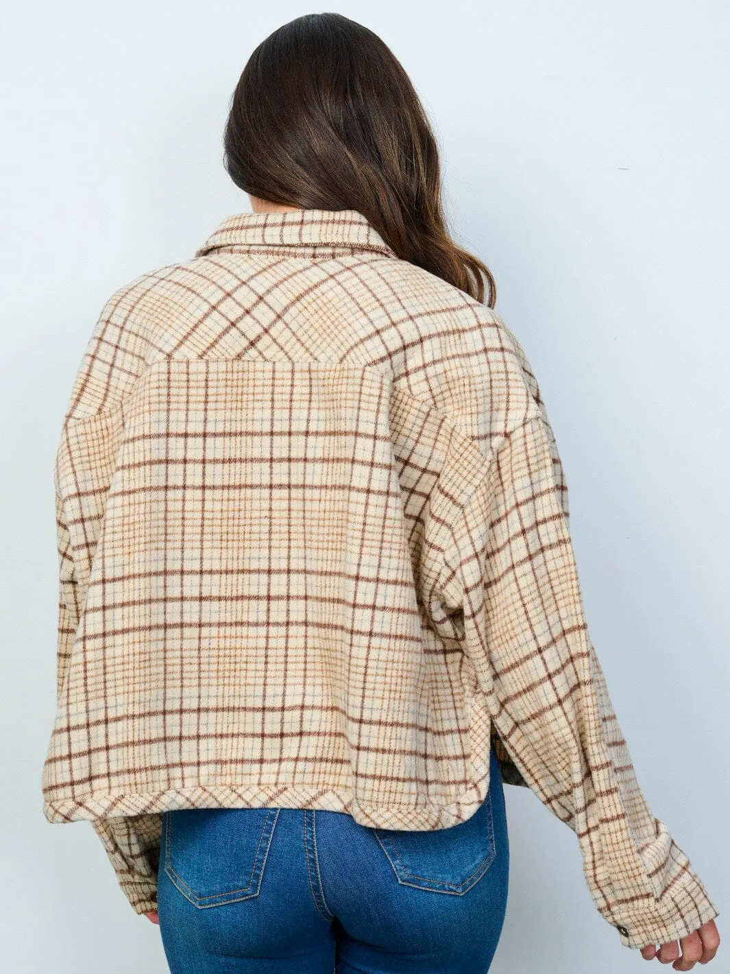 WOMEN'S LONG SLEEVE BUTTON CLOSURE FRONT POCKETS PLAID JACKET