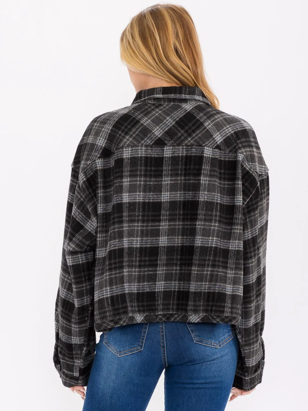 WOMEN'S LONG SLEEVE BUTTON CLOSURE FRONT POCKETS PLAID JACKET