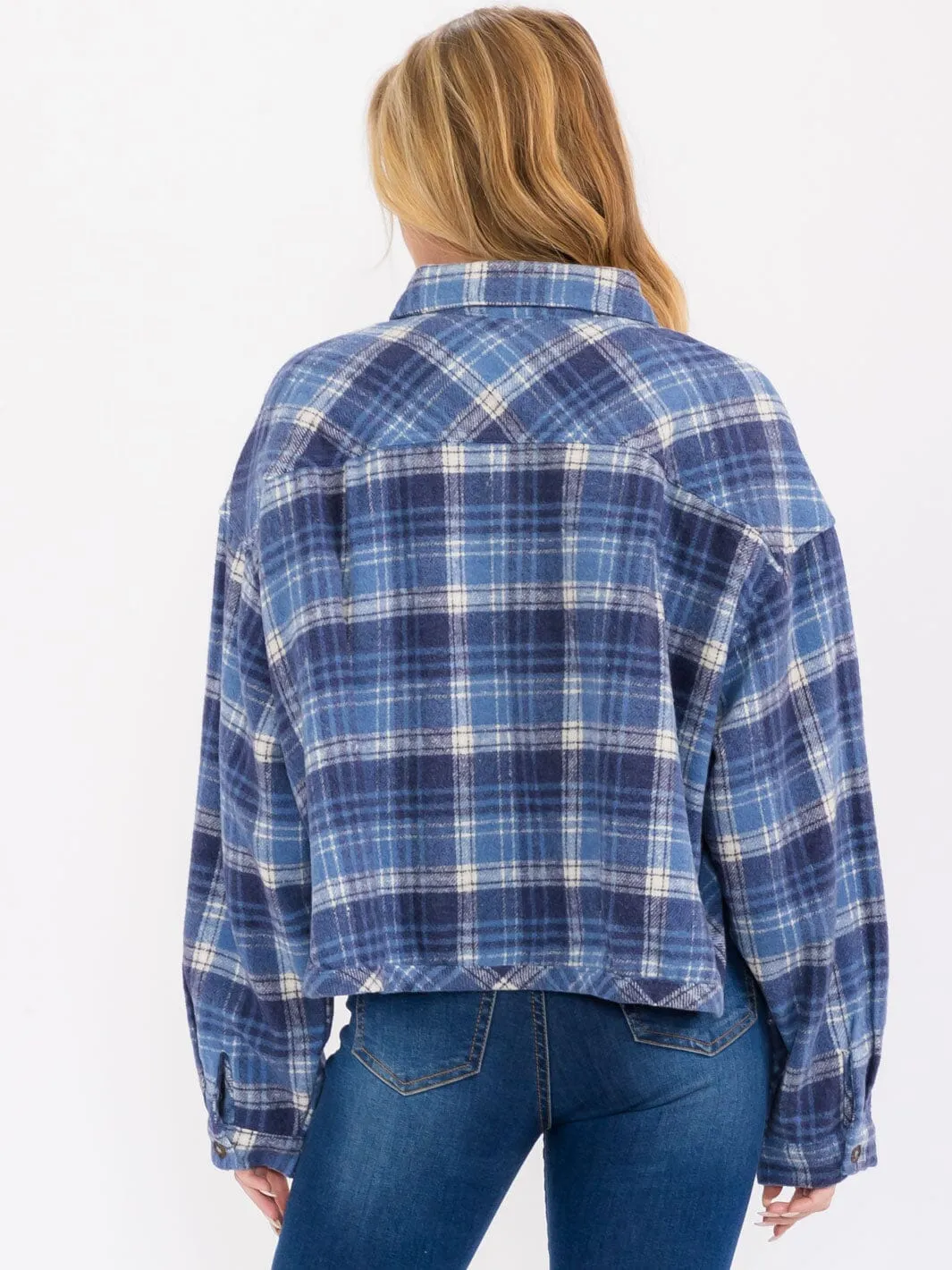 WOMEN'S LONG SLEEVE BUTTON CLOSURE FRONT POCKETS PLAID JACKET