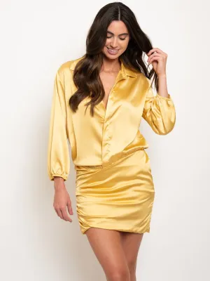 WOMEN'S LONG SLEEVE BUTTON CLOSURE MINI DRESS