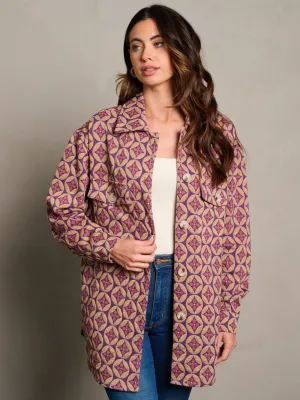 WOMEN'S LONG SLEEVE BUTTON CLOSURE MULTI PRINT JACKET