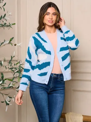 WOMEN'S LONG SLEEVE BUTTON CLOSURE PRINTED CARDIGAN SWEATER