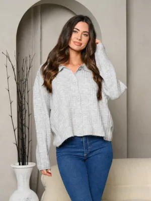 WOMEN'S LONG SLEEVE BUTTON UP COLLAR SWEATER