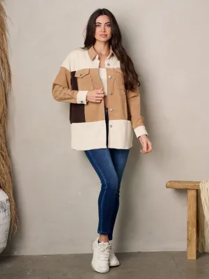 WOMEN'S LONG SLEEVE BUTTON UP COLORBLOCK CORDUROY JACKET