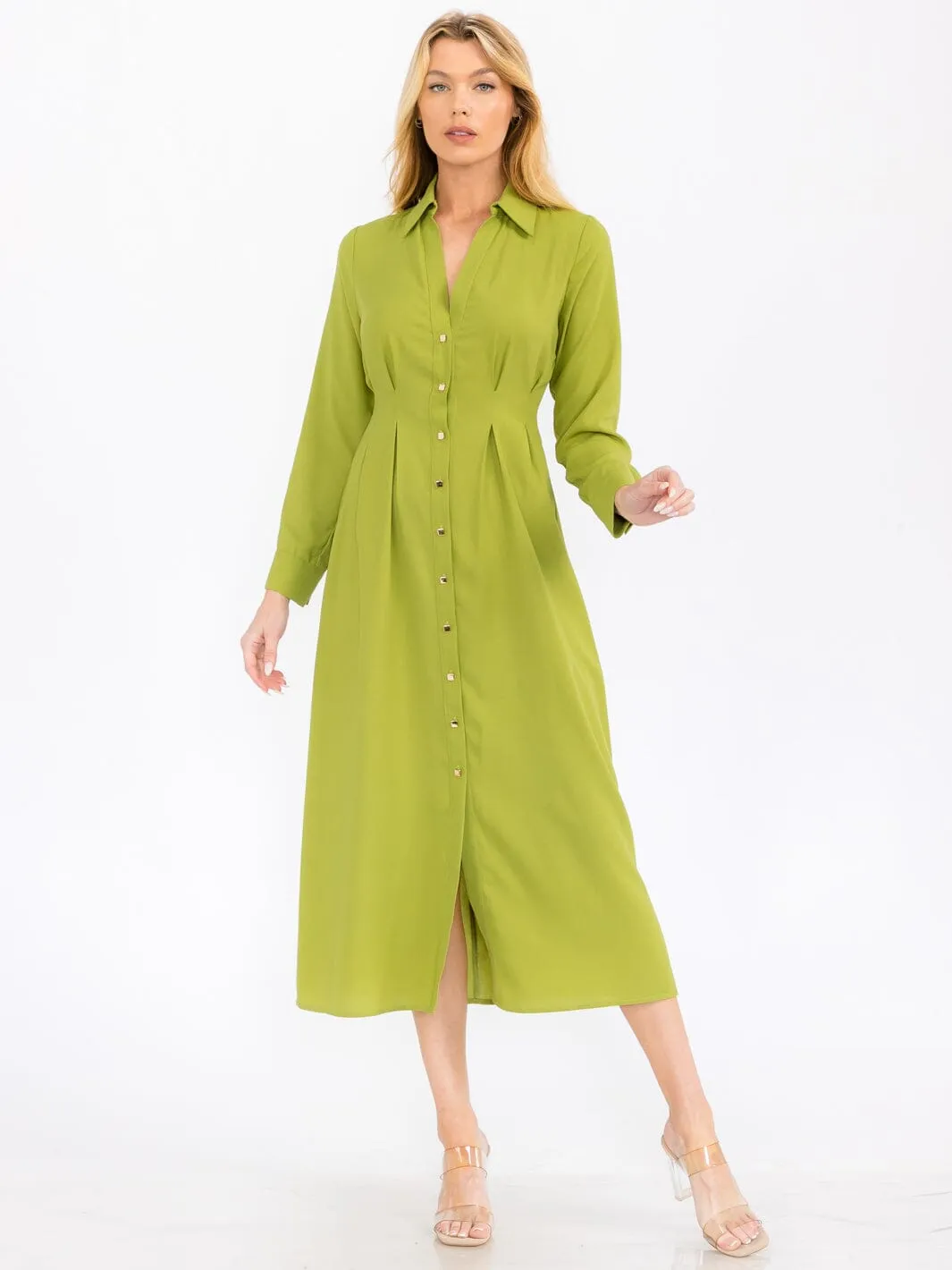 WOMEN'S LONG SLEEVE BUTTON UP MAXI DRESS