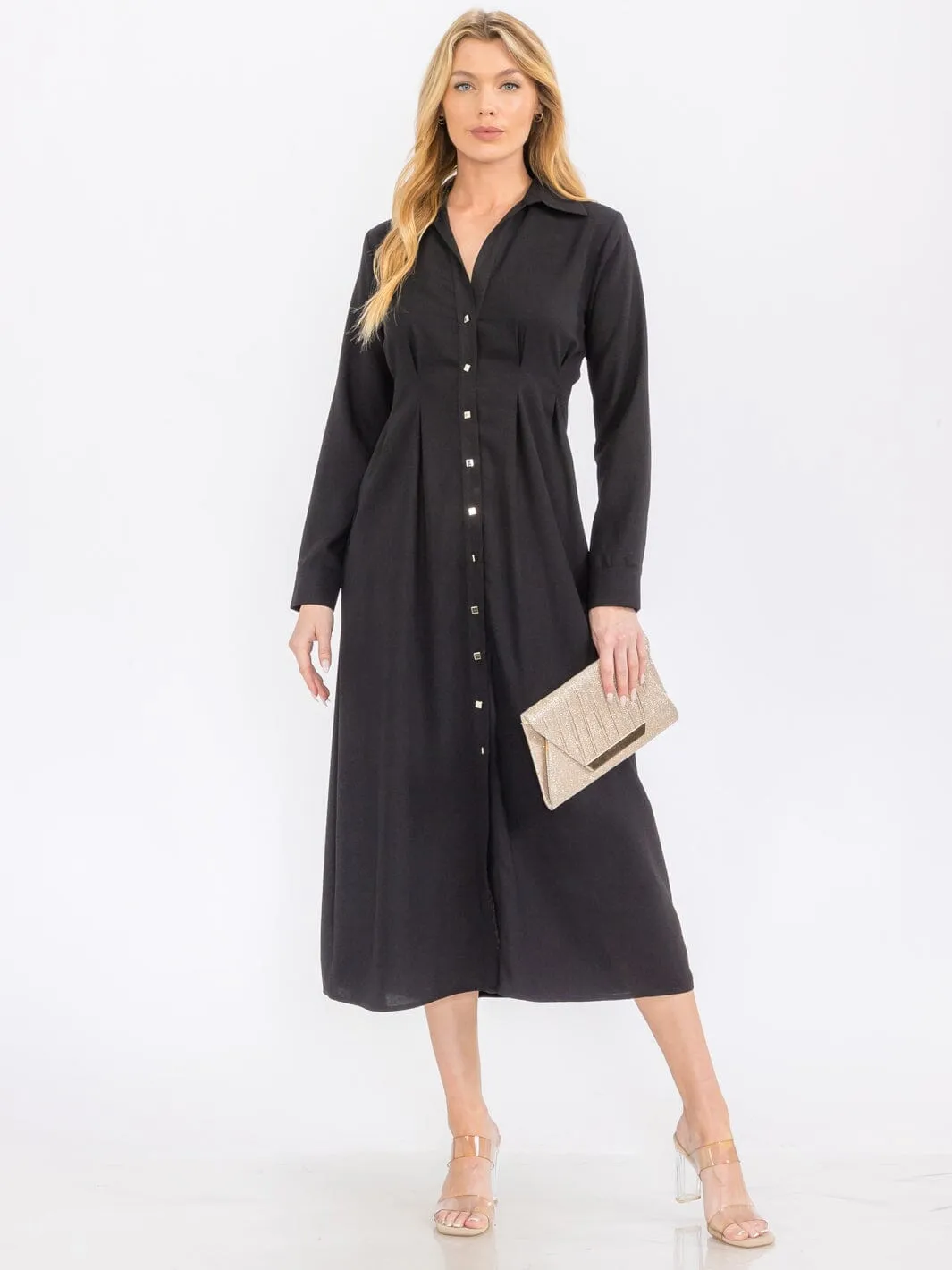 WOMEN'S LONG SLEEVE BUTTON UP MAXI DRESS