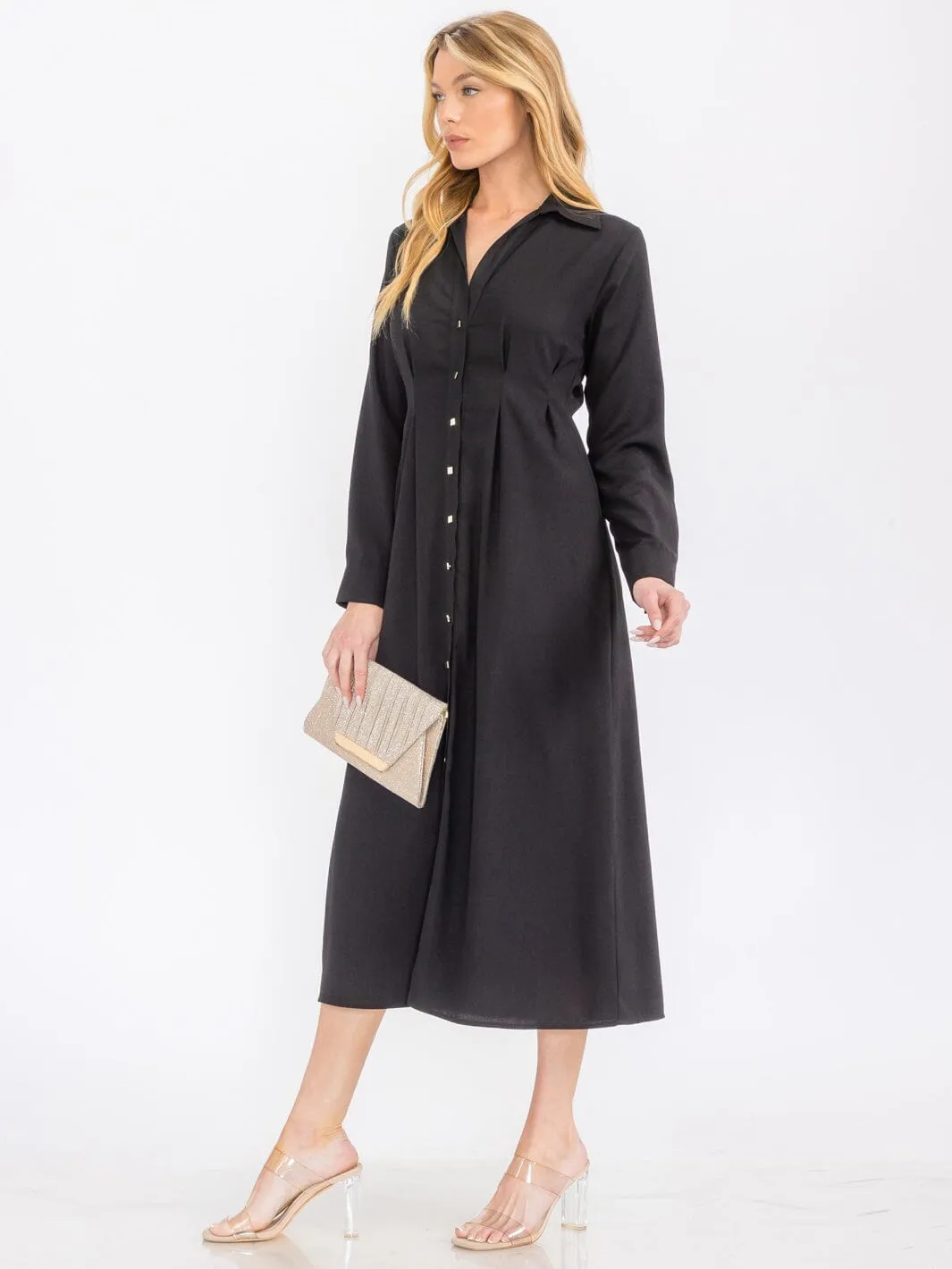 WOMEN'S LONG SLEEVE BUTTON UP MAXI DRESS
