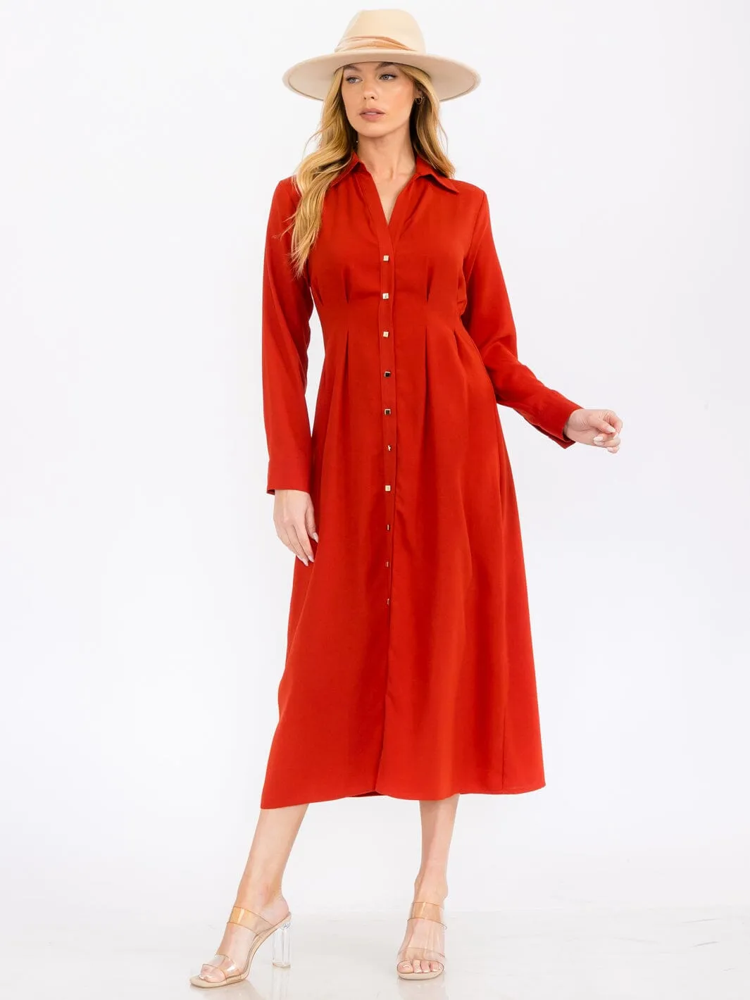 WOMEN'S LONG SLEEVE BUTTON UP MAXI DRESS
