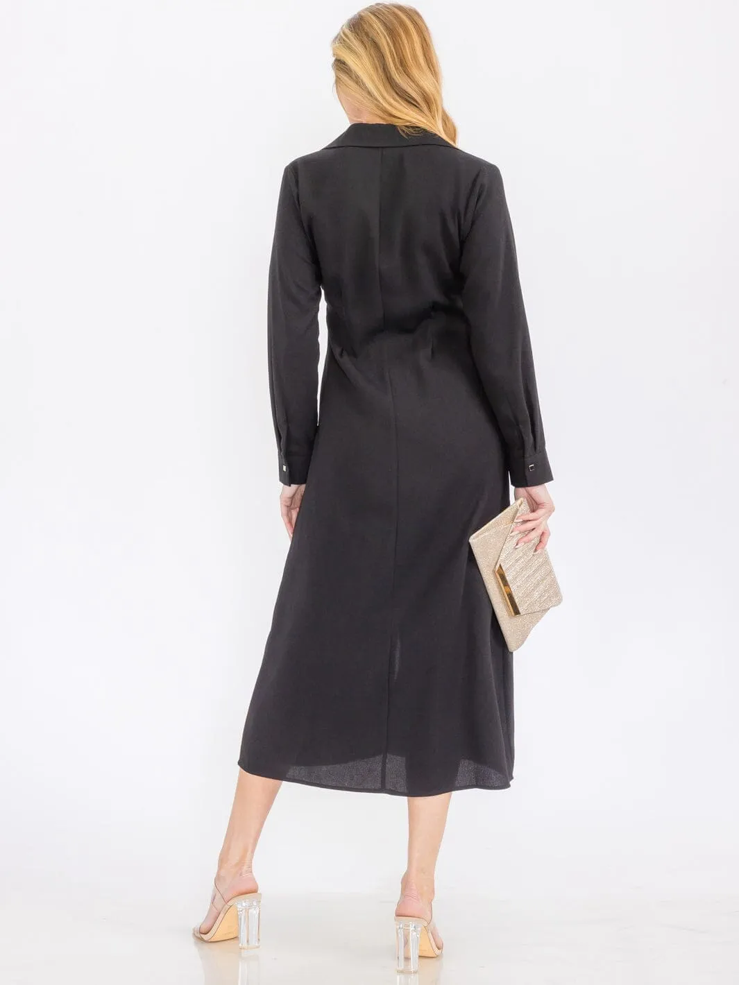 WOMEN'S LONG SLEEVE BUTTON UP MAXI DRESS