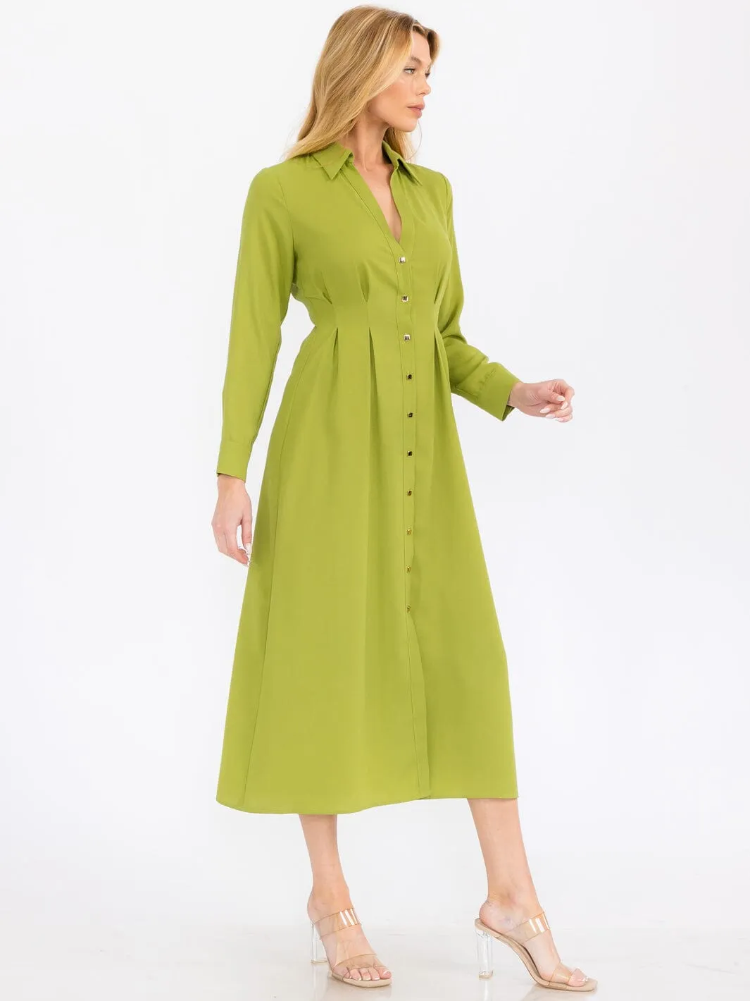 WOMEN'S LONG SLEEVE BUTTON UP MAXI DRESS