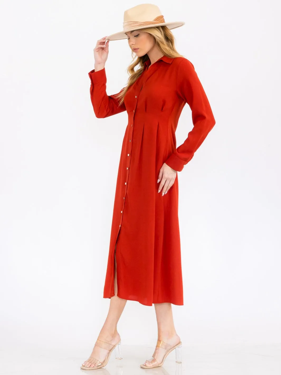 WOMEN'S LONG SLEEVE BUTTON UP MAXI DRESS