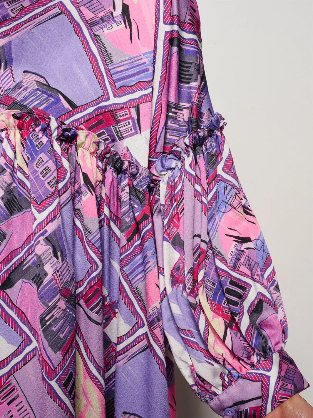 WOMEN'S LONG SLEEVE BUTTON UP MULTI PRINT TUNIC MINI DRESS